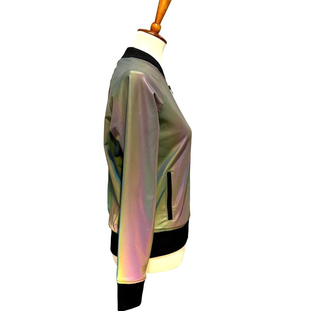 Holographic Reflective Bomber Jacket Iridescent Silver Black Line Noli, Size S - Picture 5 of 10